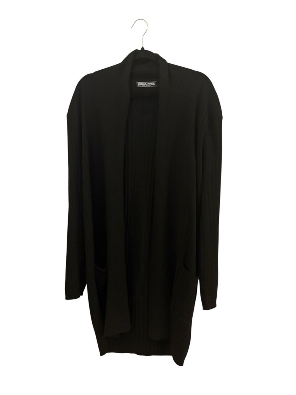 PJ Paul Jones Black Cardigan Sweater Long Line Long Sleeve Viscose Blend Classic